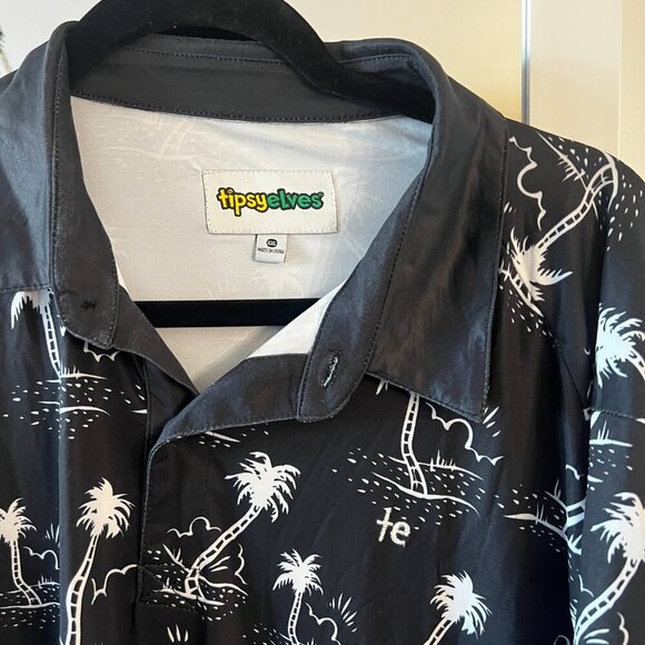 719 Tipsy Elves Palm Trees Short Sleeve Polo Size XXL Color Black White - Picture 3 of 5